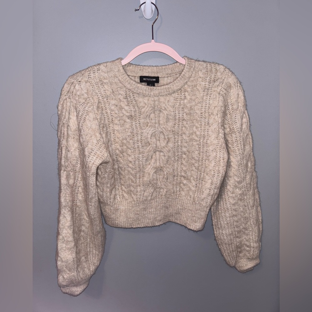 Cropped Cream Knit Sweater
